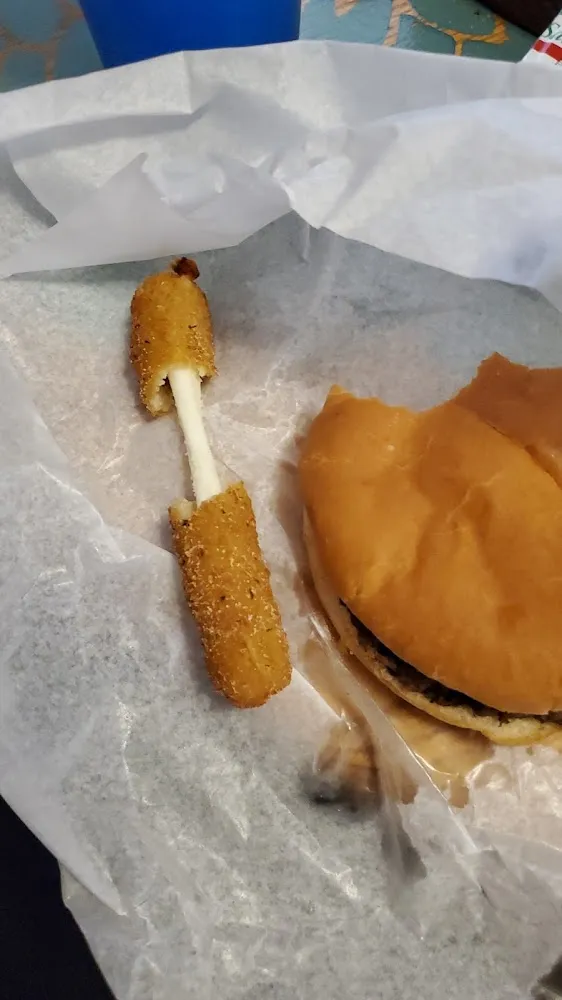 Plain Cheeseburger and Mozzarella Sticks